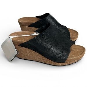 Papillio Birkenstock Namica Wedge Slide Sandal Cork Black Suede Leather‎ 36 NWT